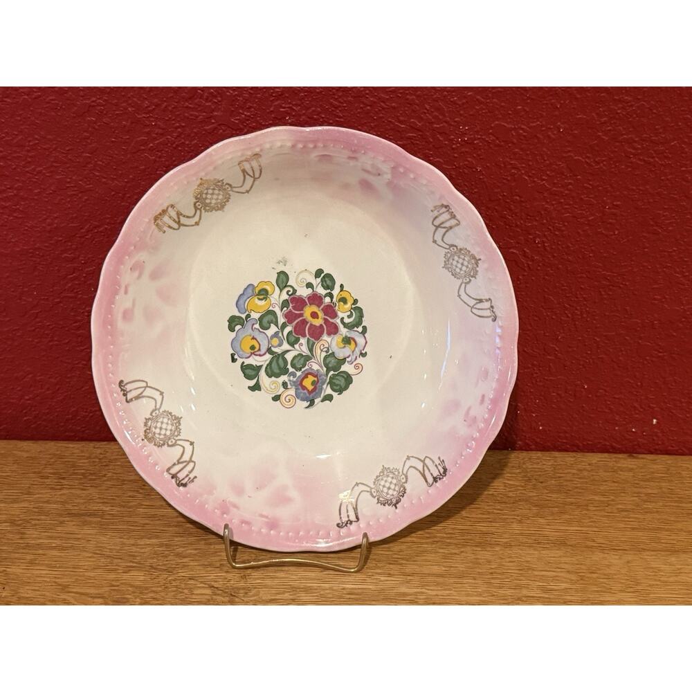 Vintage DE McNicol East Liverpool OH Salad Master Berry Bowl Wild Flowers